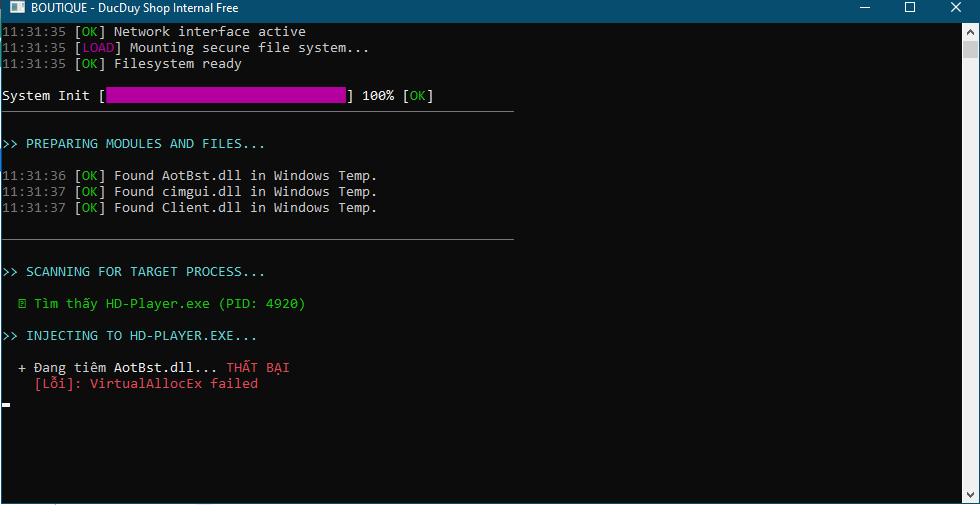 Lỗi VirtualAllocEx